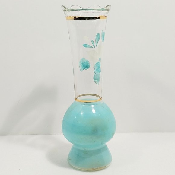 Vintage Bartlett Collins Blue Frosted Handpainted Clear Glass Vase #1336 - Picture 2 of 9